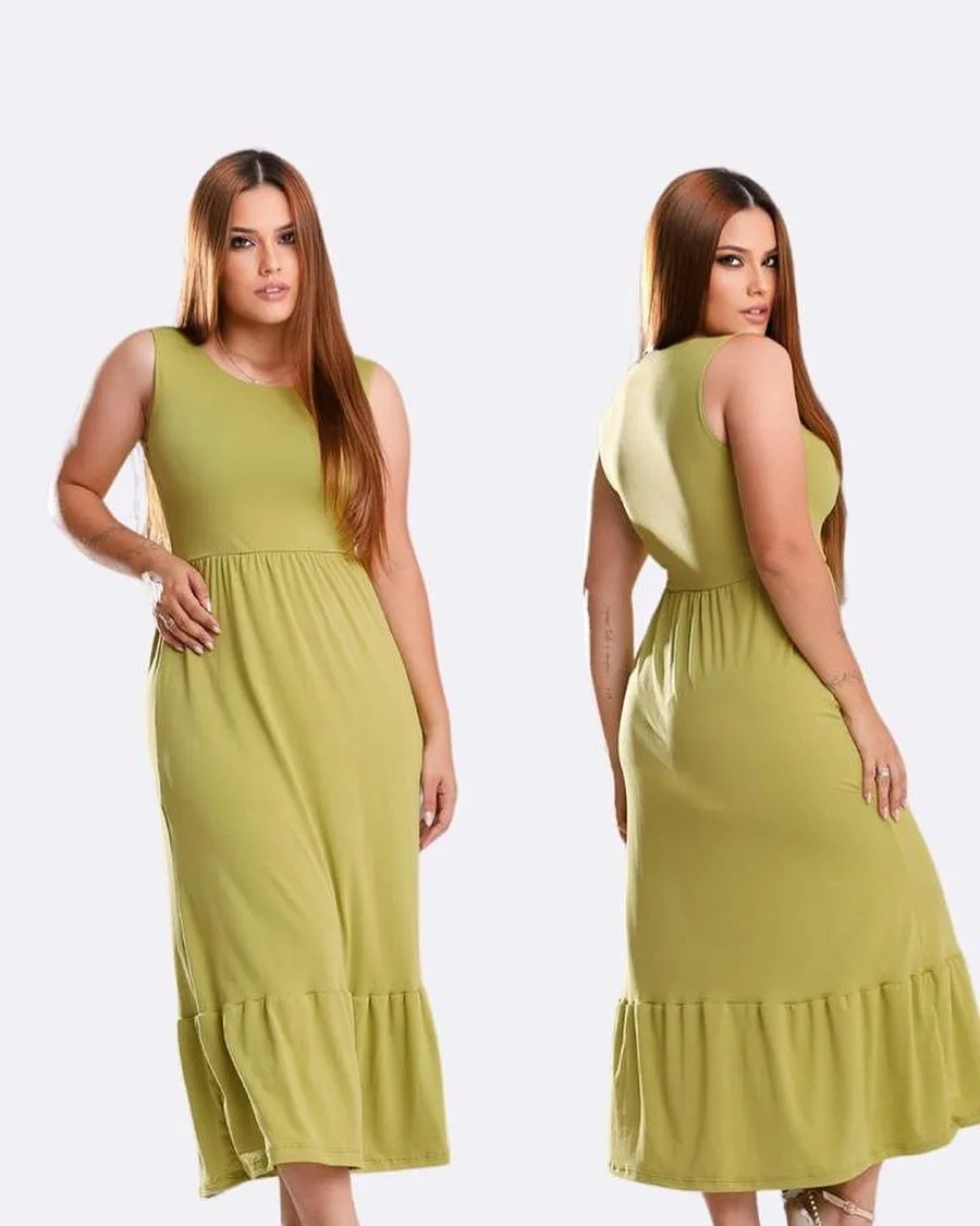 Vestido Mídi babado, Malha Sued - Foto 1 - FC Takalu