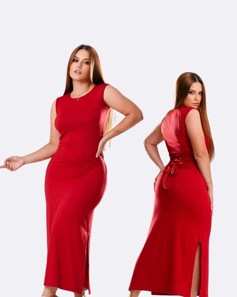 Vestido Mídi liso , malha Sued - Foto 1 - FC Takalu