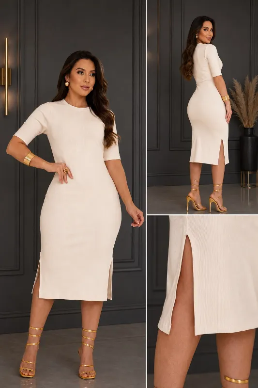 Vestido Canelado com Manga - Foto 1